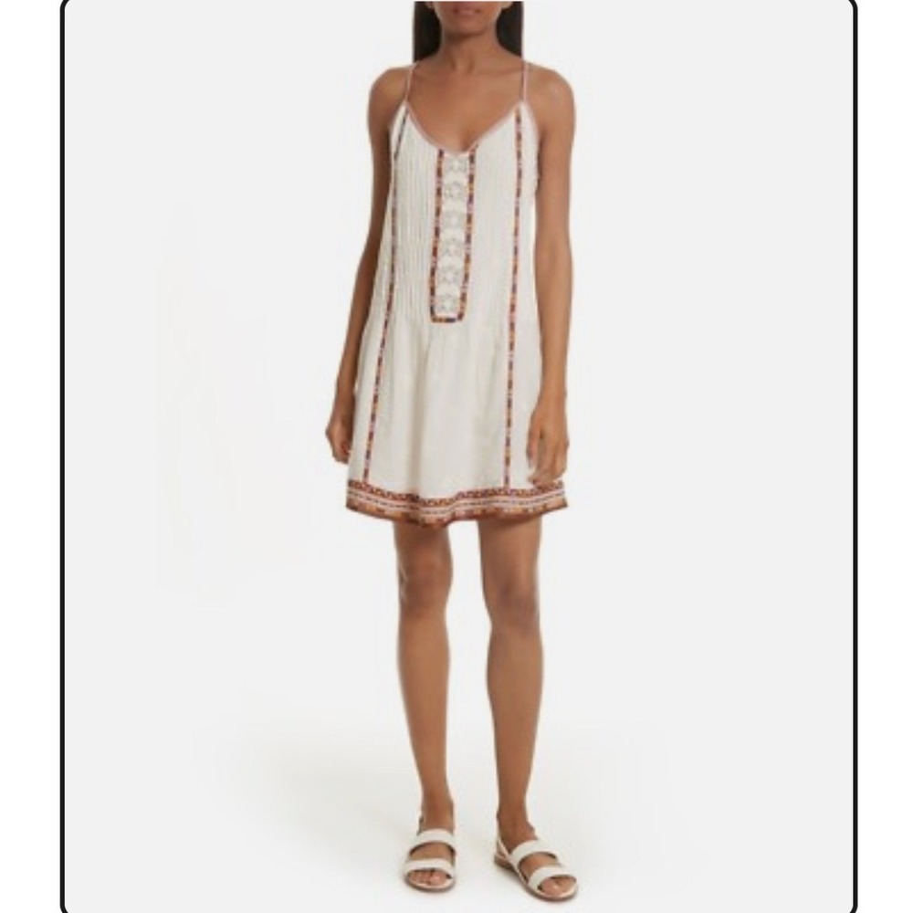 Joie Ivory Cotton‎ Embroidered Pintuck Racerback Mini Dress A429-D3047 Womens M